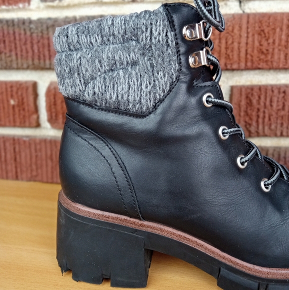 NWOT MIA 'Catalin' Vegan Leather Knit Cuff Lace Up Ankle Boots in Black Sz. 8 - Picture 7 of 15